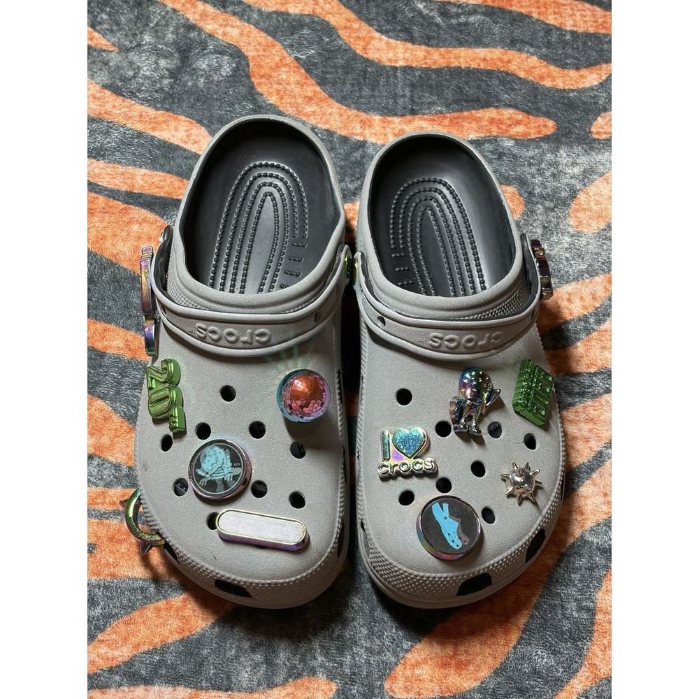 Crocs Day X Classic Clog Graphite Grey with (12) Charms, Men's 11